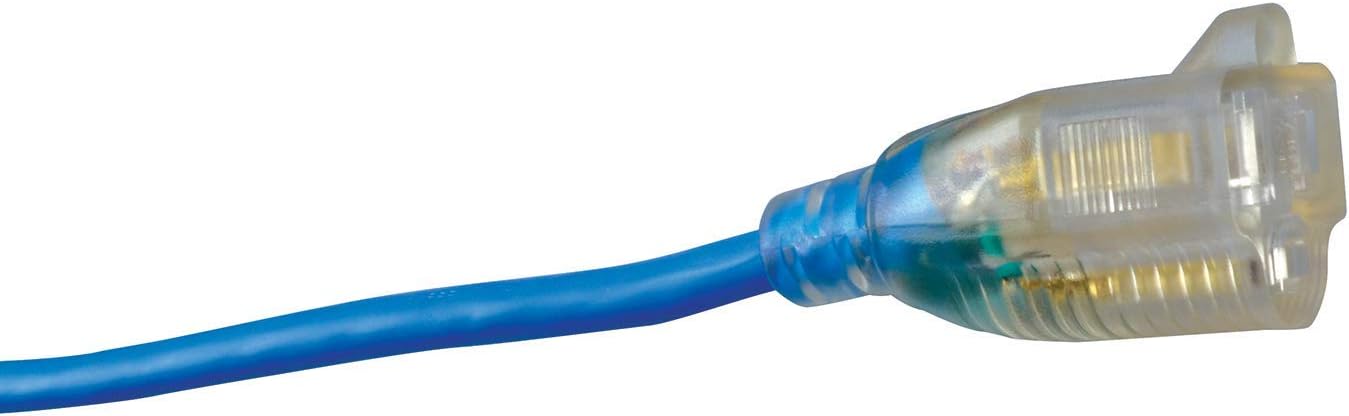 Southwire Coldflex Light Duty Extension Cord - 16/3 Gauge SJTW - Lighted Ends for Power Visibility - Reinforced Blades for Safety - Flexible in Extreme Cold - Blue - 25 Feet (Pack of 12)
