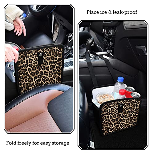 Image of Leopard Print Car Trash Can, Foldable Hanging Car Trash Bag, Small Waterproof Car Accessories Garbage Bin Cheetah