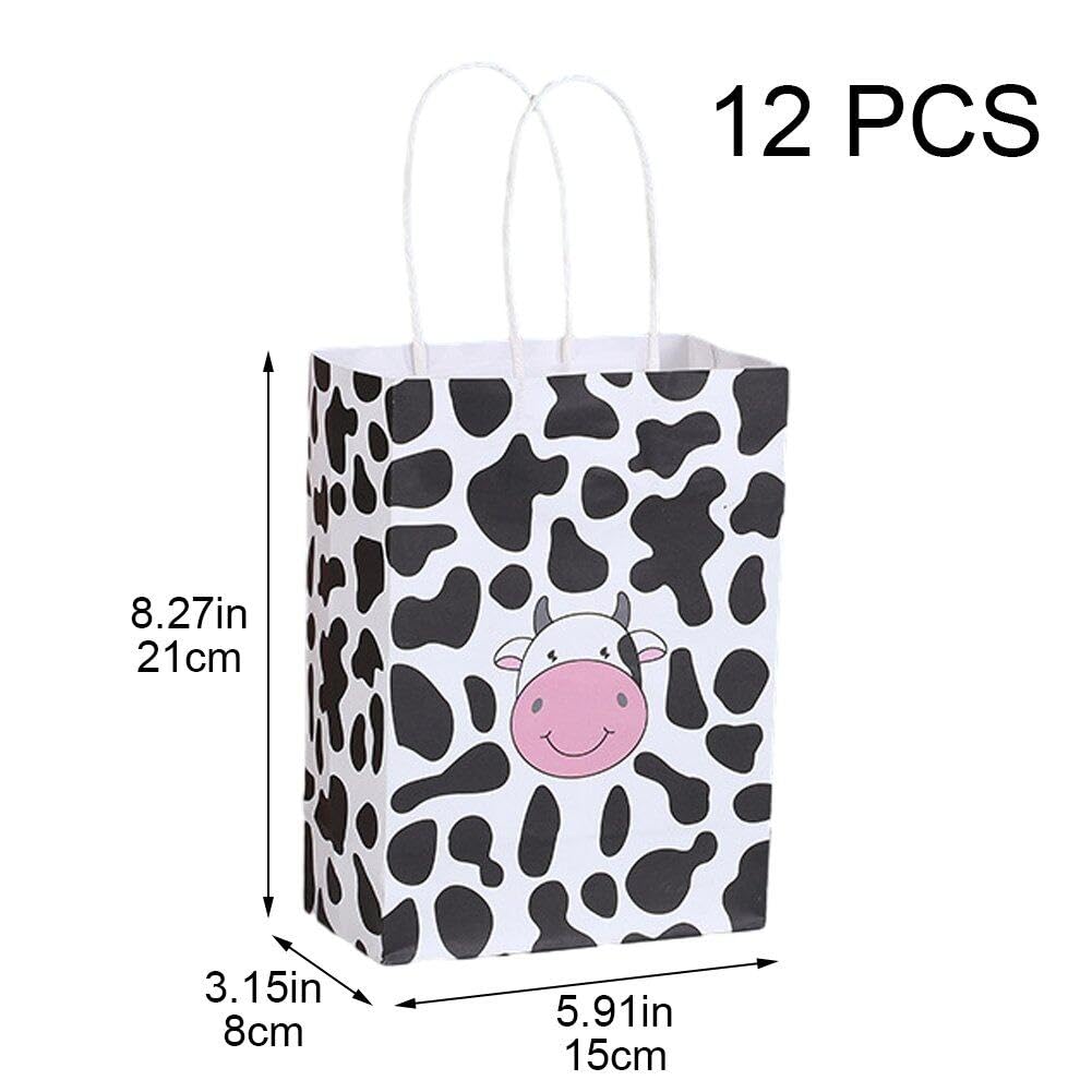 12pcs Cow Print Bags Paper Bag With Handles Portable Gift