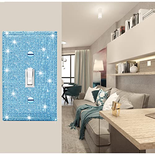 Image of Shiny Silver Blue Rhinestones Wall Plates Switch Plate Covers Decorative Light Switch Cover Single Toggle Rhinestones Outlet Covers Wall Plate