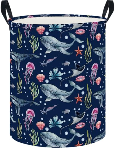 Image of NTAOHAMPER Laundry Hamper, Laundry Basket, Nursery Hamper, Waterproof Storage Bin, Clothes Organizer Basket, Room Decor(Watercolor Ocean)