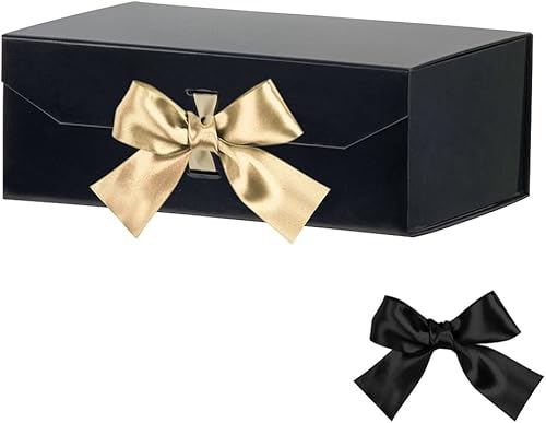 Cajas de regalo negras con tapa, 12 x 8 x 4.5 pulgadas, cajas de regalo grandes con cinta, cajas de regalo de cumpleaños, cajas de propuesta de dama