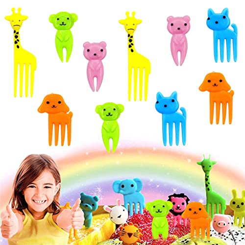 Image of HASTHIP 10 Pcs Dessert Fruit Forks for Kids, Cute Animals Little Mini Cartoon Toothpick for Cake Dessert Pastry Party Supply, Reusable, Food Grade Plastic, Random Color (Giraffe)