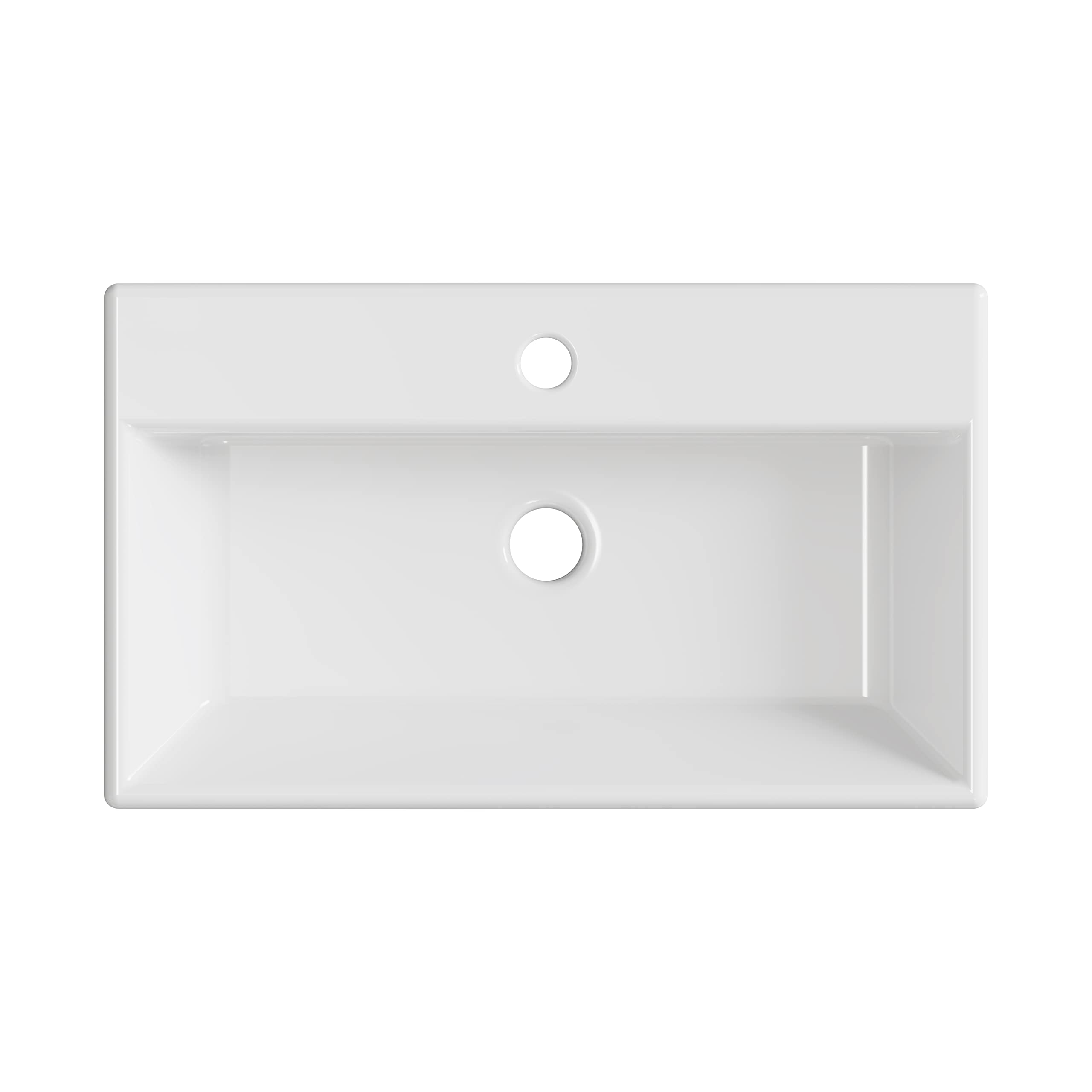 BAIKAL - Lavabo Cerámico sobre Encimera. Lavabo Recto en acabado Blanco Brillo. Medidas 61 x 36 x 13 cm. Con orificio para grifo. Envío con Embalaje Reforzado