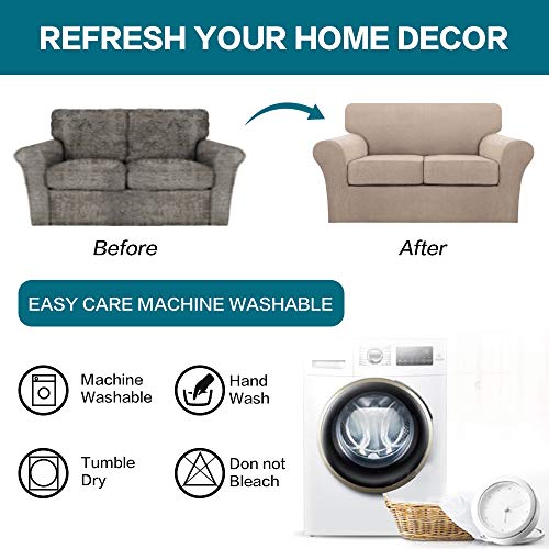 3 Piece Sofa Covers For 2 Cushion Couch Sofa Slipcover Soft Couch Cover For Dogs-Washable Sofa Furniture Covers With 2 Individual Cushion Covers, Feature Thick Jacquard Fabric (Loveseat, Sand) #TOP6