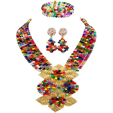 aczuv Fashion African Bead Necklace Nigerian Beads Wedding Jewelry Sets for Women (Multicolors) Cover