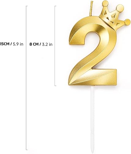 Miniatura 6 de 2 velas para pastel de cumpleaños para niña y niño, corona dorada 2, 3.2 pulgadas3.1 in, vela de cumpleaños con purpurina de gran tamaño para
