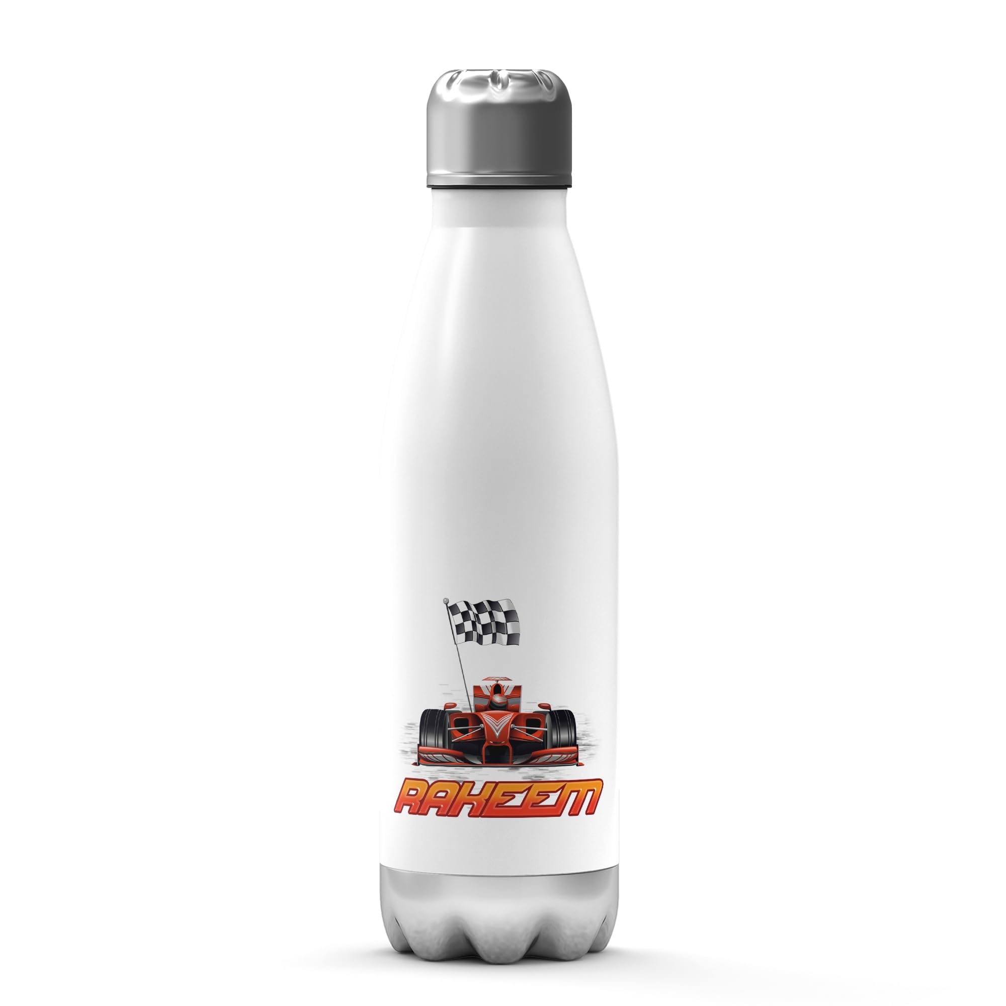 Print Maniacs Stainless Steel Thermal Water Bottle Vacuum Insulated Metal Water Bottle for 12 Hours Hot & 24 Hours Cold Drinks Sports Flask Great for School Work Gym Travel 500ml Racing Car (White)