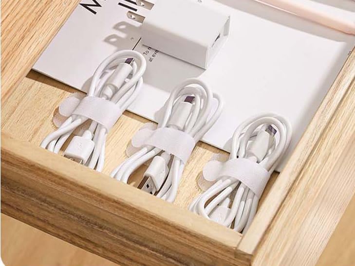 Hook and Loop Cable Ties, Self Adhesive Hook and Loop Cable Straps, Sticky-back Cord Organizer, Cable Clip, Household & Office Essentials, 20Pcs per Pack,White