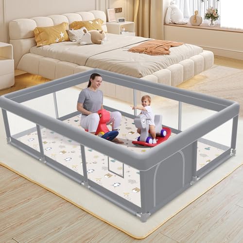 Image of besuhot Large Baby Playpen 74 inchx50 inch with Mat Play Pens for Babies and Toddlers, Large Play Yards for Indoor & Outdoor with Zipper Gates