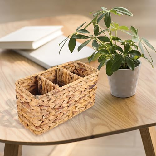 Panier de rangement tissé à main marron à compartiments pour petits objets - 7