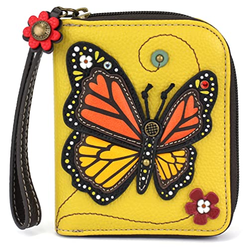 Image of CHALA Zip Around Wallet, Wristlet, 8 Credit Card Slots, Sturdy Pu Leather - Monarch Butterfly - Mustard