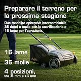 Alpina Scarificateur Electrique ASC 1.3 E, Moteur 1300 W, 16 Lames et 36 Dents, Profondeur réglable entre -6 mm et + 4 mm, Pour scarifier et aérer le terrain, Bac de ramassage de 40 L - 6