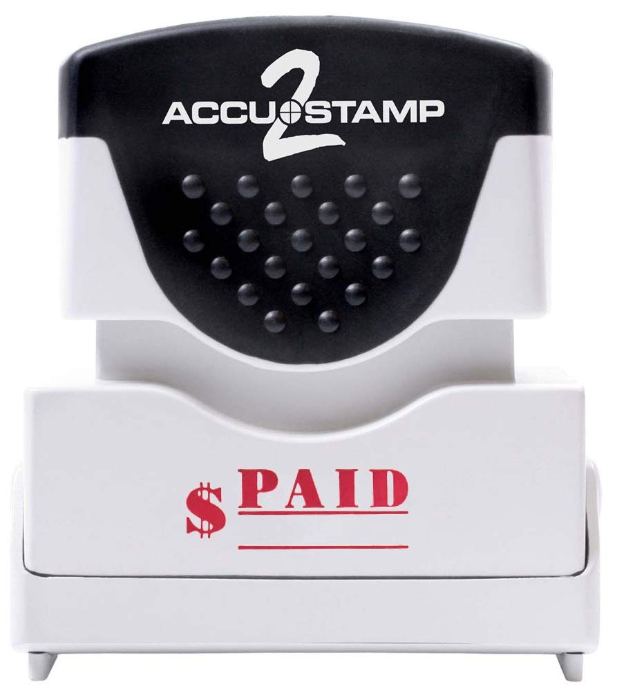 Message Stamp with Shutter, 1-Color, PAID, 1-5/8" x 1/2" Impression, Pre-Ink, Red Ink (035578)