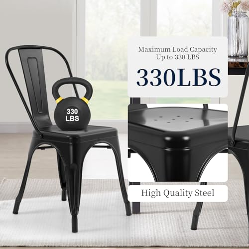 FDW | Metal Dining Chairs | Set of 4 | Black | Stackable Tolix Side Chairs with Backrest | Scratch-Resistant | Non-Slip Feet | Indoor/Outdoor Use | 330 lbs Capacity | for Kitchen & Restaurant - Image 6