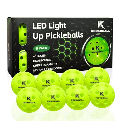 PEPKUBALL Night Play Pickleball Balls 8 Pack - Glow in The Dark Pickle Ball LED with 40 Hole Design Durable for Outdoor Games for Players & Coaches(LED 8PACK)
