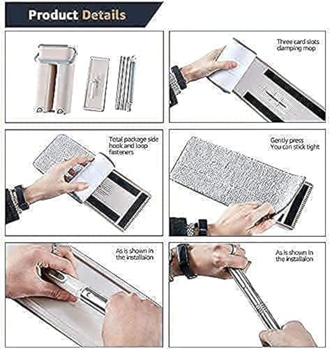 Image of 2 in 1 Scratch Moop for Floor Cleaning Long Handled Microfiber Flat Mop with Bucket Cleaning Squeeze Hand Free Floor Mop Extra 2 Reusable Moop Pads (A2)