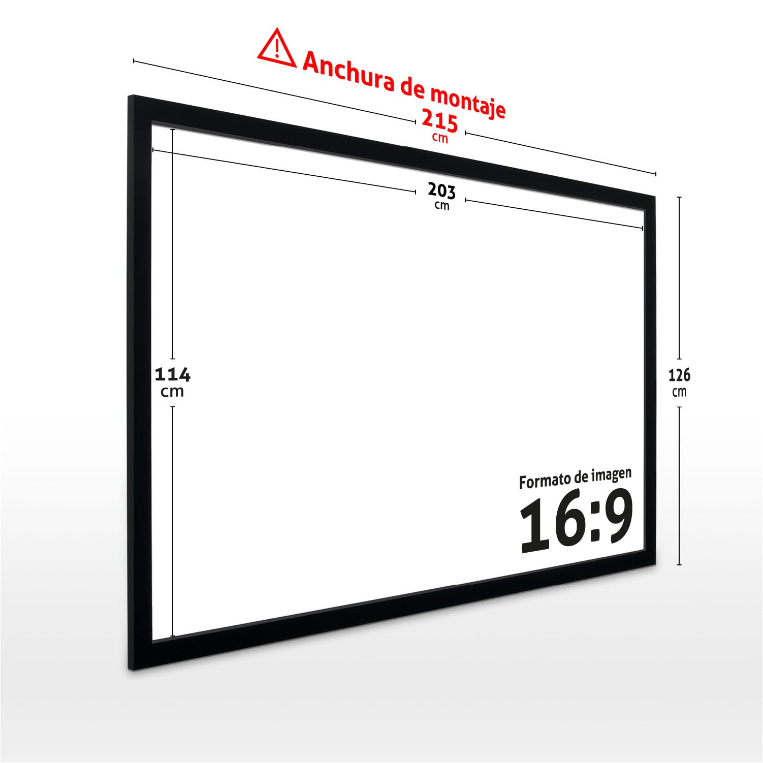 ESMART Professional MIRALE Pantalla Fija, Ancho Tot. 215 cm, Tela: acústica | Área de proyección 203 × 114 cm, formato 16:9, tela acústica transparente para altavoces ocultos, tensión permanente