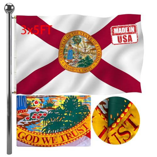 Jayus Embroidered Double Sided Florida FL Sates Flags 3x5 FT Outdoor - 340D Heavy Duty Republic of Florida Flag Banner with 2 Grommets