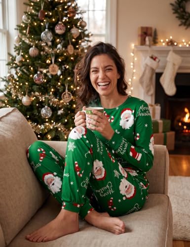 Ekouaer Womens Pajama Sets Cute Soft Pjs Green Santa Christmas Print M - image 2