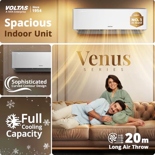 Image of Voltas 1.5 ton 3 Star, New star rated, Inverter Split AC (Copper, Convertible 6-in-1 Cooling Modes, Auto Clean, Sleep Mode with Hidden Display, Memory Restart (183INV VENUS LUXE, White)