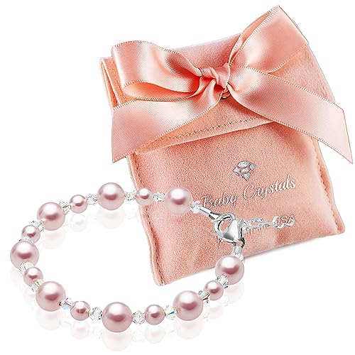 Baby Crystals BL01R Sterling Silver Charm Bracelets For Girls -Girls Jewelry With Rosaline Simulated Pearls And European Crystals cover
