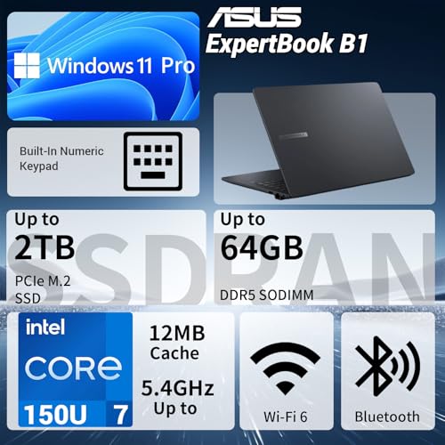 Image of ASUS ExpertBook B1 Intel Core 7 150U Business Laptop, 16GB RAM+ 512GB SSD