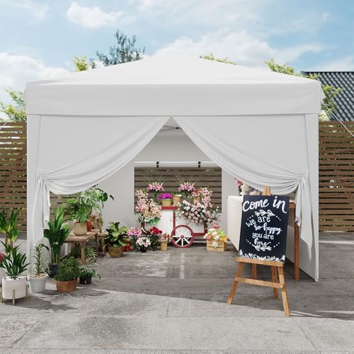 Garvee 10x10FT Pop Up Canopy with Sidewalls, Outdoor Canopy Tent with SandBag & Carry Bag for Commercial Events, Camping, Backyard Parties, White by Garvee - Used condition - US$97.63