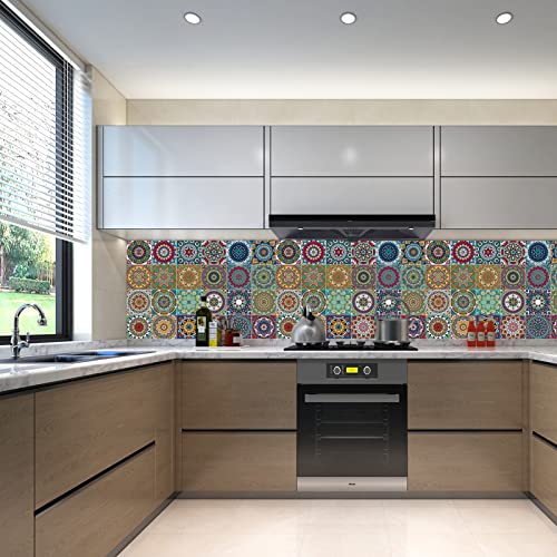 Kakofaci 25 Pcs Mandala Style Tile Sticker, 4X4 Inch(10X10Cm) Traditional Diy Murals, Tile Waterproof Oil Proof Removable Decals For Bathroom & Kitchen Backsplash Oil Proof Wall Stickers(Multicolor) #TOP1