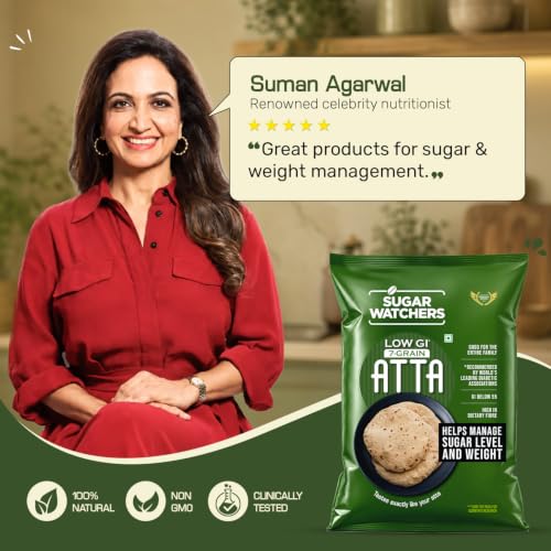 Image of Sugar Watchers Low GI 7-Grain Atta | Diabetic Friendly | Clinically Certified Low GI | Dietician Recommended | Goodness of Jowar, Chana & Isabgol | High Protein & High Fibre | Rich in Iron, Magnesium and Calcium | Multigrain atta for entire family | 1 Kg