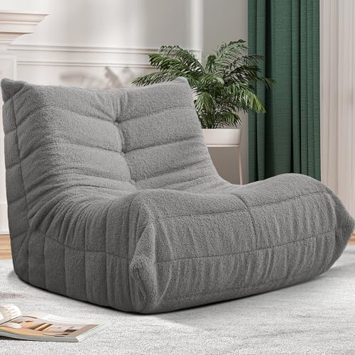 Image of Bean Bag Chair Big Sofa Beanbag Chair for Adults Fireside Chair Bean Bag Lounger with Memory Foam Filled for Home,Apartment or Gaming Venue(Lightgrey Teddy Single)