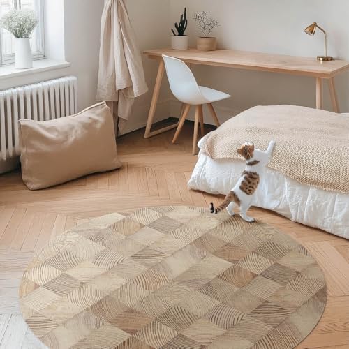 Tapis vinyle ø140 cm rond anti-rayure protège sol PVC durable