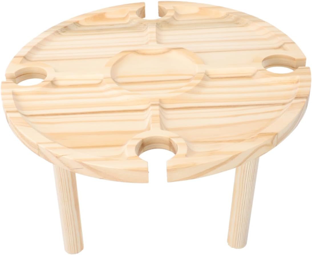 Abaodam Wooden Picnic Table for Outdoor Use Portable Round Wine and Fruit Storage for Camping and Backyard Gatherings