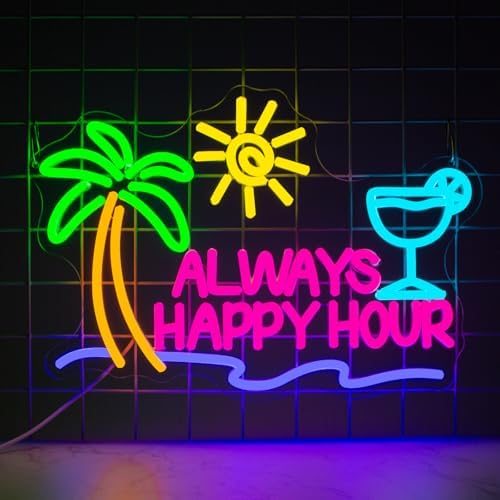 Happy Hour Led Signs NINSNINT Always Happy Hour Neon Sign, Dimmables Beach Neon Signs for ...
