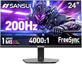 SANSUI 24' 1ms 200Hz Gaming Monitor, 24 Inch PC Monitor FHD 1080P Computer Screen, FreeSync, 4000:1 Contrast, 110% sRGB, HDMI & DP Ports, VESA Mount, for Gaming, Work, Business