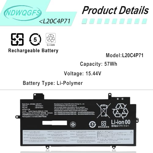 Image of L20C4P71 L20M4P71 L20D4P71 Battery for Lenovo ThinkPad X1 Carbon 9th Gen 10th Gen & X1 Yoga 6th 7th Gen Series SB10T83217 5B10W13974 L20L4P71 SB10T83216 5B10W13973 5B10W13975