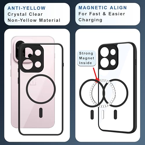 Image of CEDO Backcover for OnePlus 13s (5G) | Compatible with Magsafe Wireless Charging | Camera Protection Shockproof Case | Magnetic Ring Lock Transparent Acrylic Clear Backcase (Black)