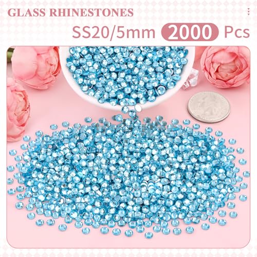 Image of 2000PCS SS20 /5mm Crystal Glass Rhinestones for Bedazzling (Aquamarine) | Flatback Rhinestones for Crafting DIY Nail Art Makeup Decoration, Gems Diomand Charms for Tumbler Shoes Clothing Mug