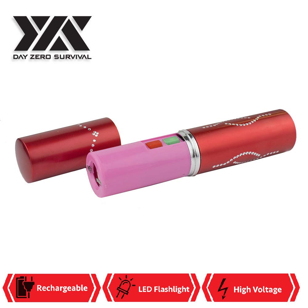 Day Zero Survival Women Lipstick Stun Gun for Self Defense Rechargeable - LED Flashlight