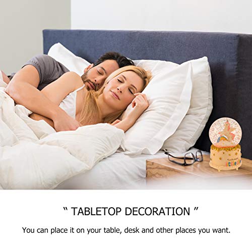 ABOOFAN Bola de Neve Luzes Noturnas Unicórnio Musical Globo de Neve Caixa de Música Ornamento de Mes