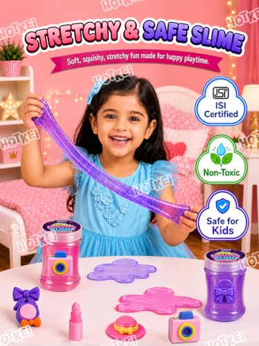 Image of HOTKEI Little Princess Slime for Kids 3 to 10 Years Stretchable Slime with Surprise Cute Fashion Eraser Inside Soft Non-Sticky DIY Slimy Fun Toy Birthday & Return Gift for Kids Girls & Boys Pack of 4