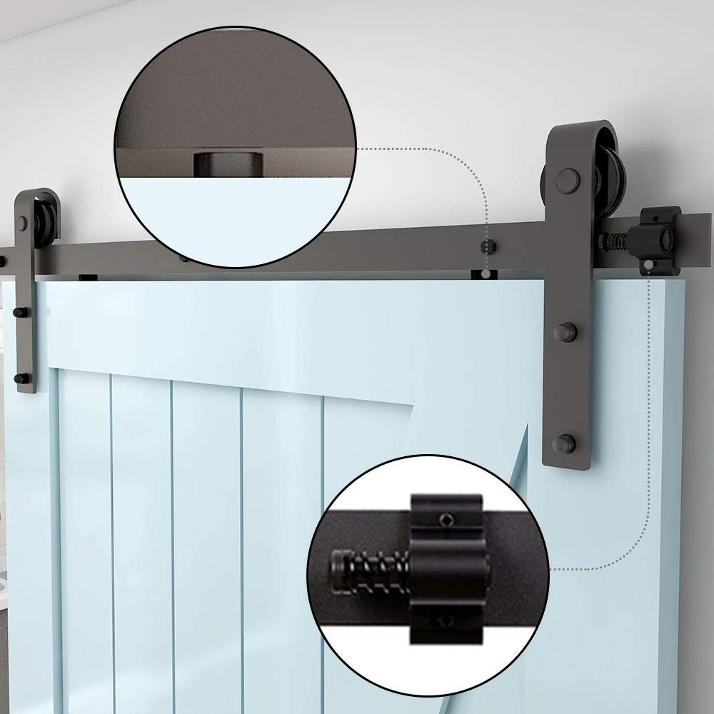 TSMST 10FT/305CM Herraje para Puerta Corredera Kit de Accesorios para Puertas Correderas con Guía de Suelo Ajustable