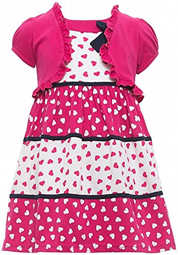 Image of ToBeInStyle Girls Two Piece Short Sleeve Dress and Matching Bolero Crop Cardigan Assorted Prints Cotton Blend Summer Outfit