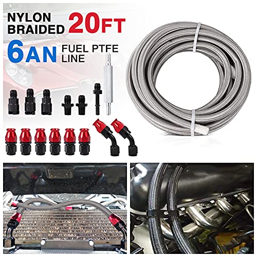 6An 3/8" Ptfe Fuel Hose 20Ft Fuel Line Kit Efi Ls Fuel Injection Line E85 Oil Gas Hose Fitting Kit Stainless Steel Braided #TOP1