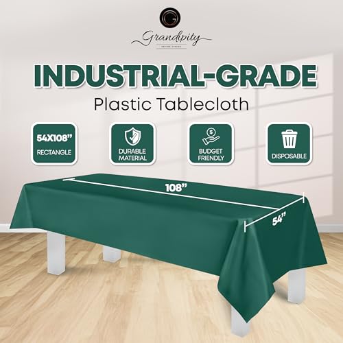 Grandipity 12 Pack Premium Disposable Plastic Tablecloth 54 Inch. x 108 Inch. Decorative Rectangle Table Cover - Dark Green