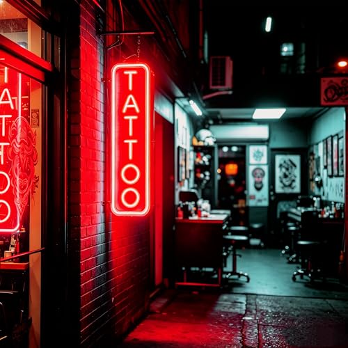 Image of Dimmable Tattoo Neon Sign,LED Reusable Neon Signs,Arylic Tattoo Shop Sign with Dimmer for Tattoo Salon, Studio, Shop Plaque,Tattoo Gifts for Friends,16x5.9in(Red)