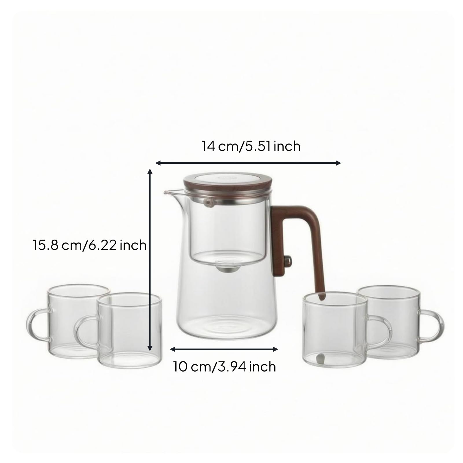 GlasTeekanne mit Sieb Zylindrisch Teebereiter mit Edelstahlsieb Teebereiter aus Glas, 800ML Teekanne Mit Vier Tassen
