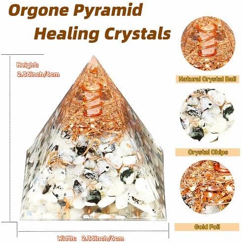 Miniatura 6 de YATOJUZI Cristales de pirámide de orgón de 2.4 pulgadas, cuarzo transparente, piedra lunar, chakras, reiki, piedras preciosas de orgonita, energía