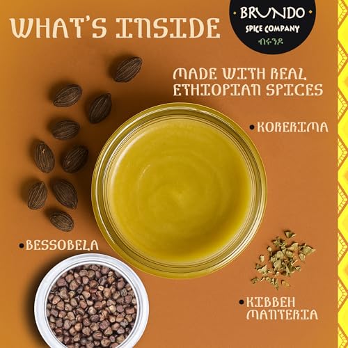 Brundo Ethiopian Spice Company Niter Kibbeh | Ethiopian Clarified Butter Ghee | Spiced Ghee Cooking Butter | Made with Imported & Authentic Ethiopian Herbs & Spices | Tsemi | 9oz