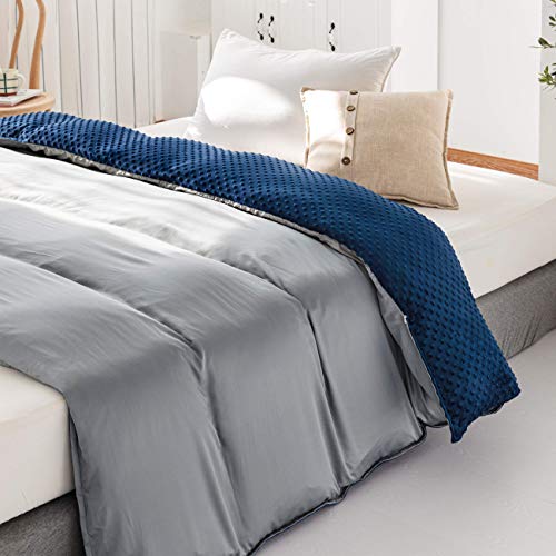 Sleepymoon Cool Touch 100% Oeko-Tex Bamboo And Breathable Minky Zippered Reversible Silky Duvet Cover For Adult Weighted Blankets For Hot/Summer & Cold Sleepers With 8 Ties (Navy+Grey, 60″×80″) #TOP4